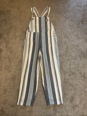 Striped Linen-Blend Overalls